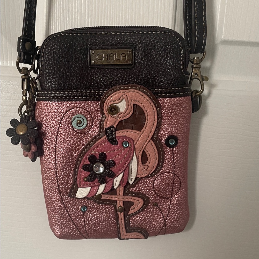 Chala Flamingo Crossbody Bag in Pink and Brown